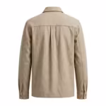 Berg work jacket back view with shoulder yoke and centre pleat in stone cotton twill