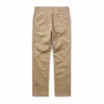 Men's cotton twill pants in khaki, back view with back yoke seam, two patch back pockets and belt loops