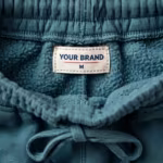 Close-up of the sweatpants joggers inside back waistband with woven YOUR BRAND label and drawstring channel stitching