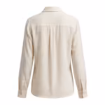 Ladies ivory blouse back view with shoulder yoke and soft centre pleat below the yoke
