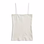 Ladies ivory camisole back view with straight straps running to a low straight bound back neckline