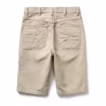 Men's canvas work shorts in stone cotton duck, back view with plain yoke and two patch back pockets