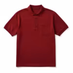 Men's work polo shirt in burgundy heavyweight cotton pique with ribbed collar, three-button reinforced placket and a chest pocket with pen slot, full front view