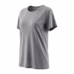 Ladies night t-shirt in grey marl jersey, three-quarter view showing the longer relaxed body and the heathered knit texture
