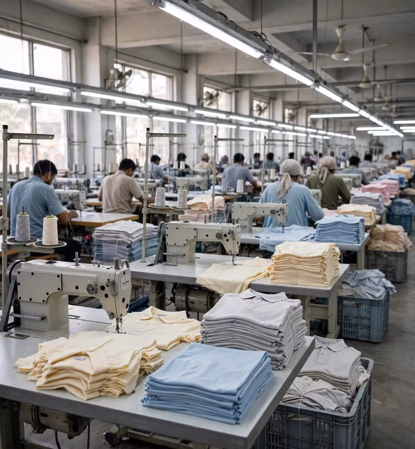 Sewing lines producing knit garments at our Dhaka factory