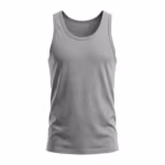Men's tank top in grey marl cotton single jersey, full front view with scoop neck, bound armholes and a straight stitched hem