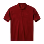 Men's corporate polo shirt in burgundy cotton pique with knitted collar, two-button placket and a small embroidered shield logo on the chest, full front view
