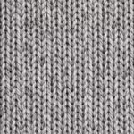 Close-up of the light grey marl stocking stitch knit showing fine interlocking V stitch columns and the heathered yarn texture