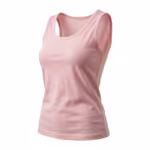 Ladies vest top in soft pink cotton single jersey, three-quarter view with a scoop neck and bound armholes
