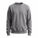 Men's crew neck sweatshirt in grey marl brushed fleece, full front view with a ribbed crew neck collar, a stitched V insert at the front neck, set-in sleeves, ribbed cuffs and a ribbed hem band