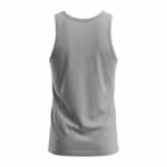 Men's grey marl tank top back view with a shallow bound back neckline and a plain back panel