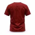 Burgundy uniform shirt back view in poly-cotton twill with shoulder yoke seam, short sleeves and a straight hem